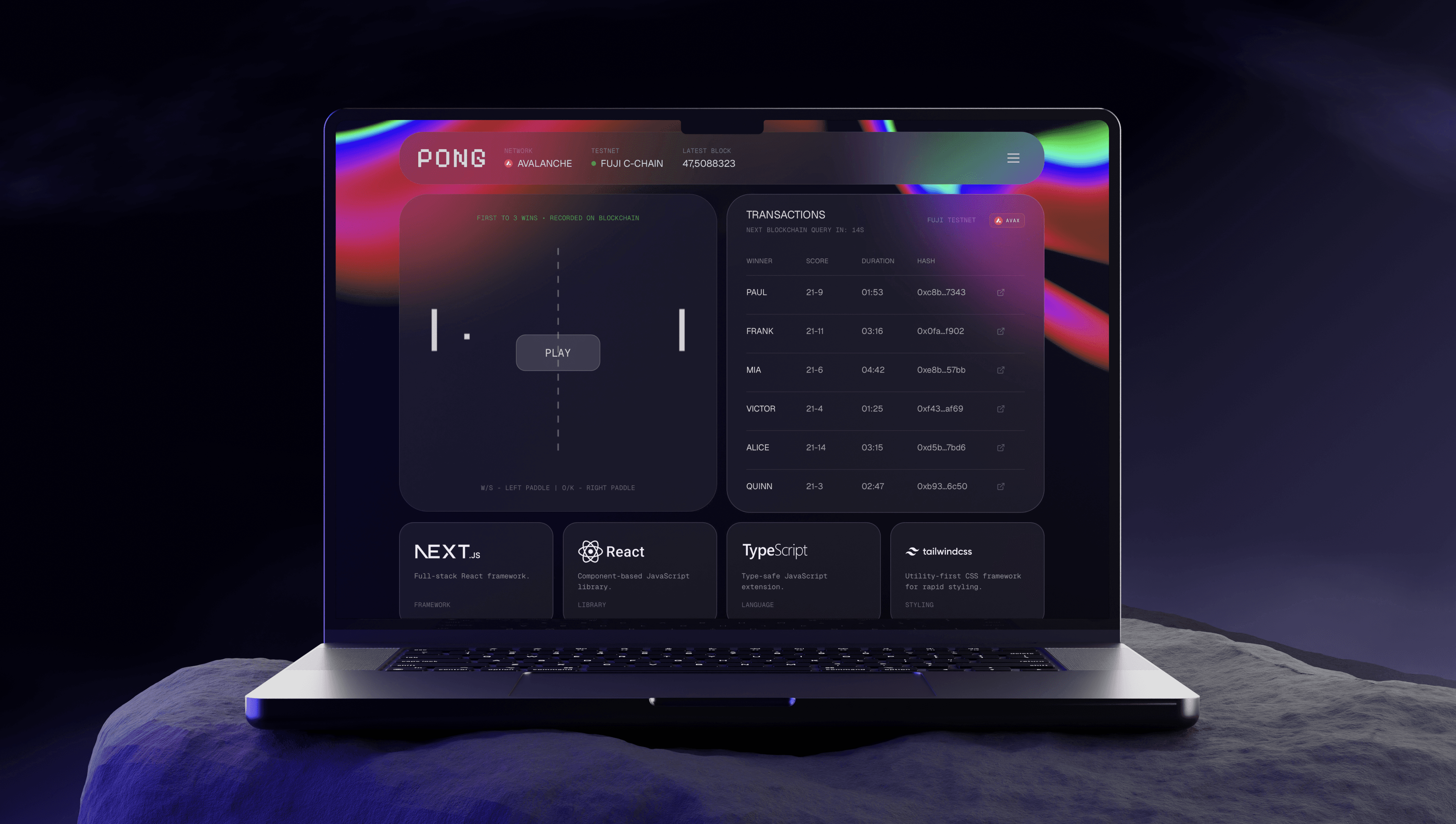 Pong Game with Blockchain Score Storage